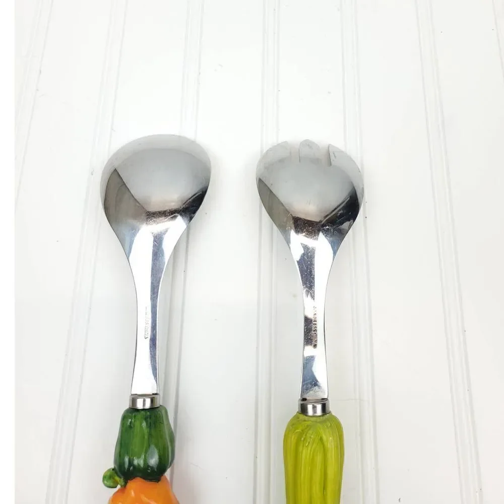Stainless Steel Salad Servers with Vegetable Handles